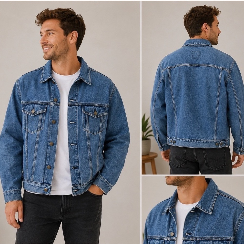 Stefano Man Denim Trucker Jacket Mens XL Blue Vintage Style Cotton‎